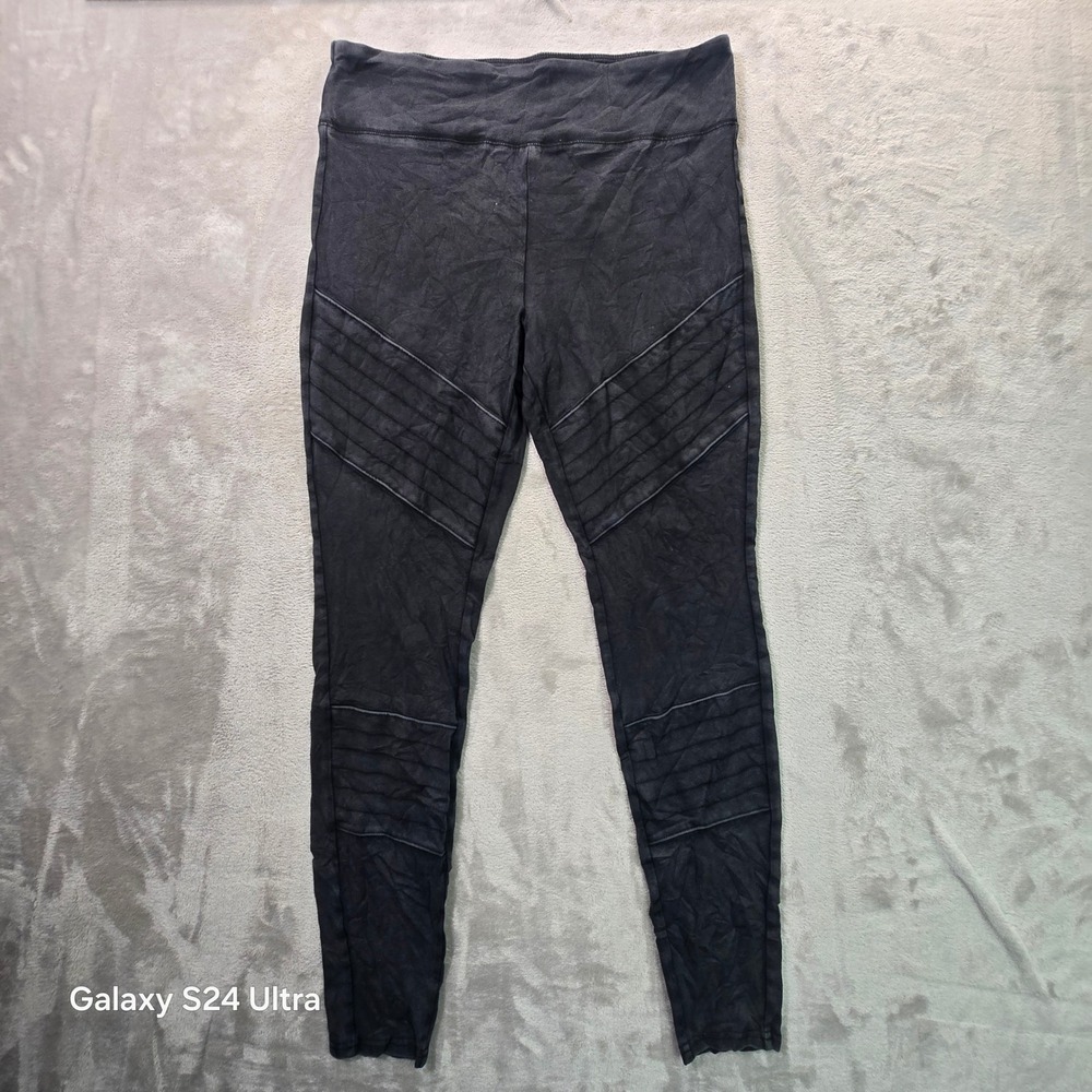 Mossimo Supply Co Womens Moto Leggings Faded Black Biker Ribbed Panels Large